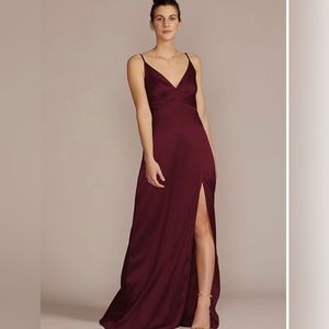 Stretch charmeuse empire waist bridesmaid dress in the colour wine